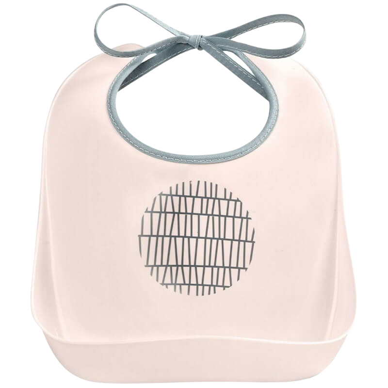 Beaba Training Bib with Crumb Catcher - Pink Grid