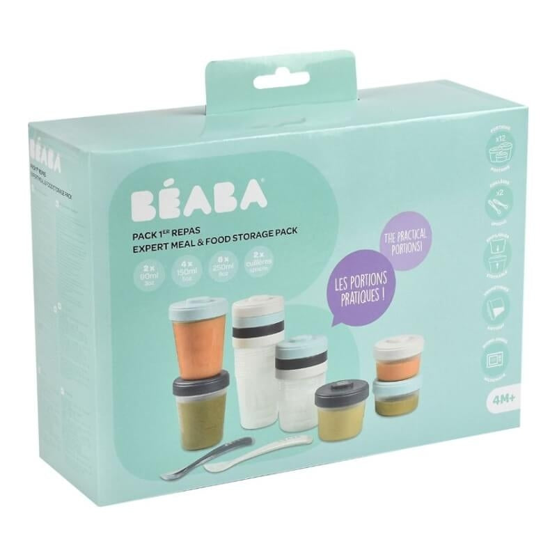 Beaba Expert Pack Meal & Food Storage Set - 12 Clip Portions + 2 Silicone Spoons - Storm