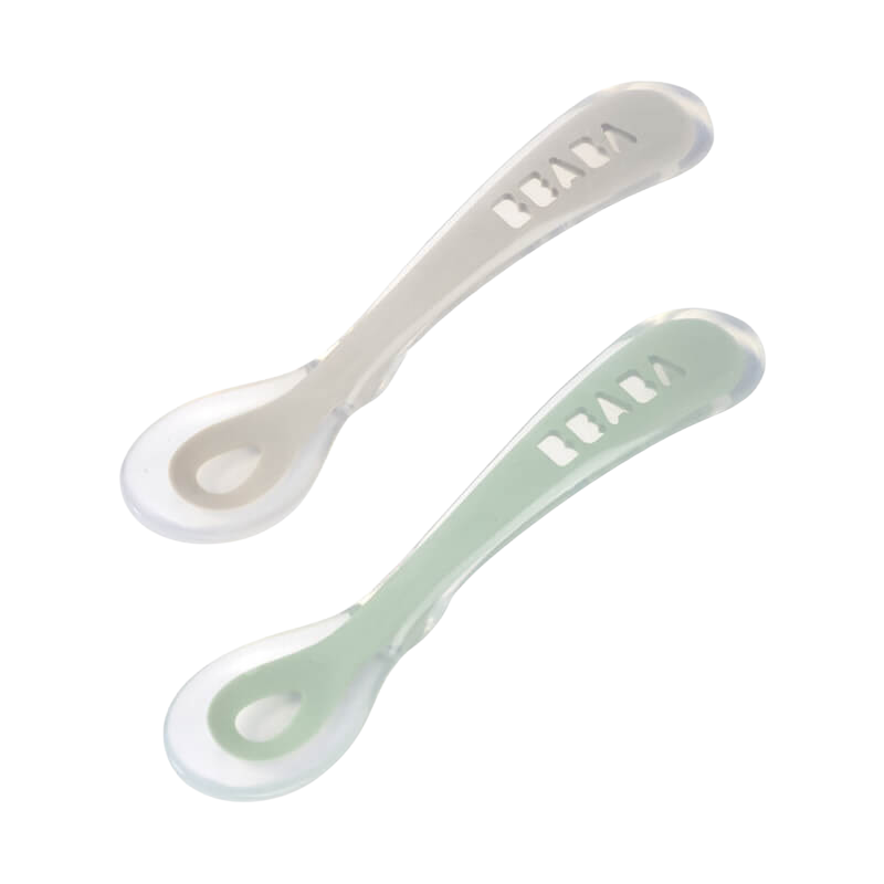 Beaba 2nd Stage Silicone Spoons 2 Pack - Velvet Grey/Sage Green