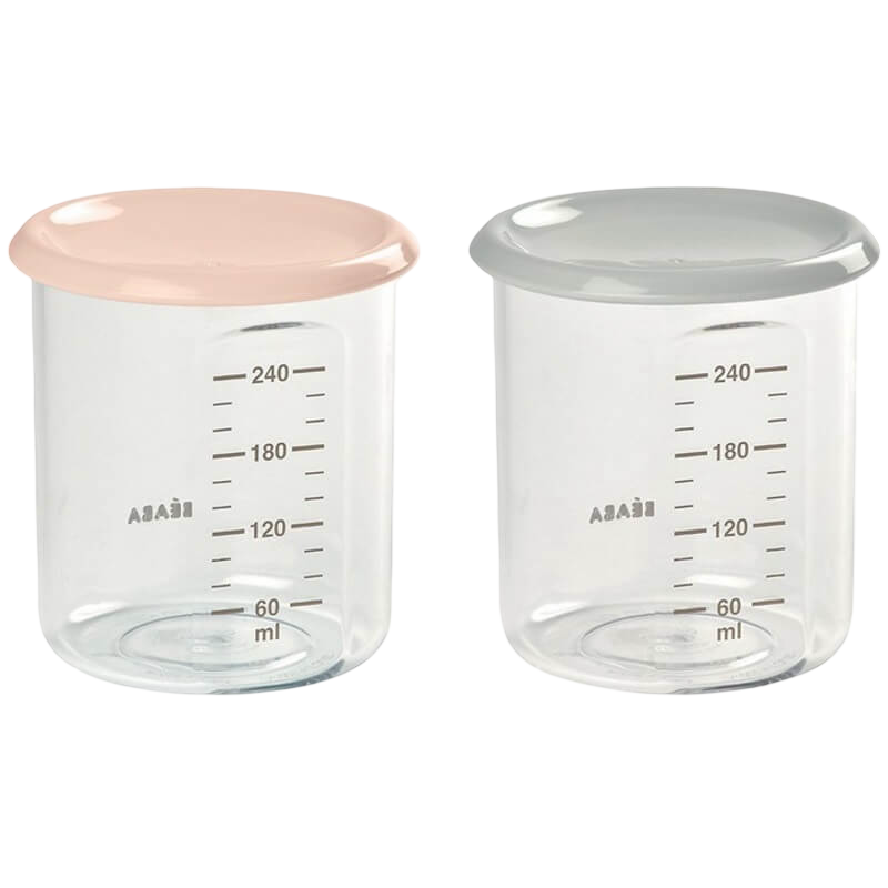 Beaba Set of 2 Maxi Portion Conservation Jar 240ml - Pink / Grey